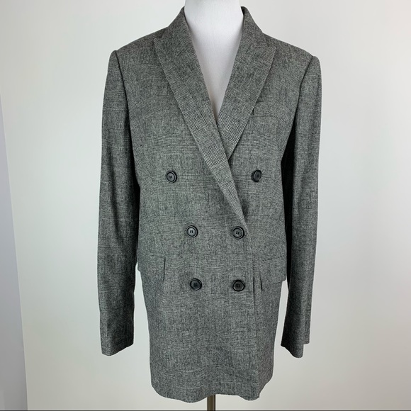 ZARA Black Plaid Double Breasted Blazer Medium - Picture 2 of 16